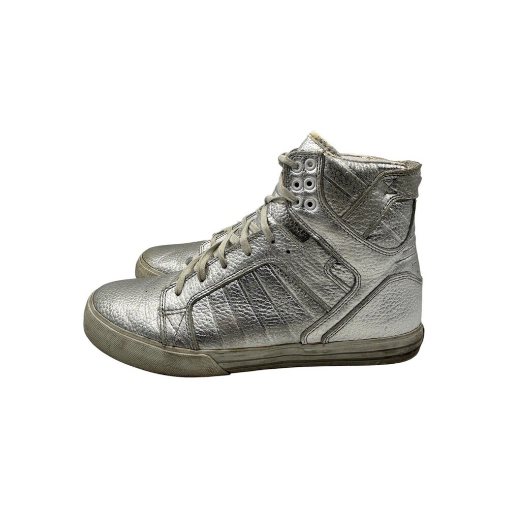 Supra Muska 001 Men Size 10 Hi High Top Sneakers Lace Up Shoes Metallic Silver